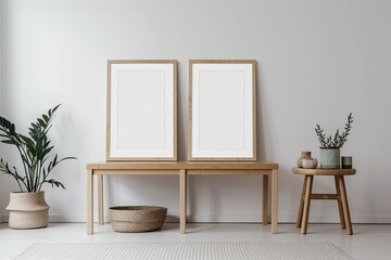 Two square frames are mocked up on the floor in a white environment. Generative AI