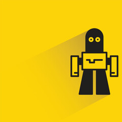 cute robot with shadow on yellow background