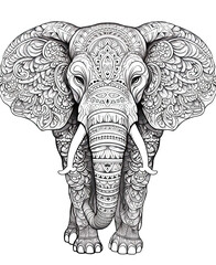 Obraz premium Mandala, black and white illustration for coloring animals, elephant.