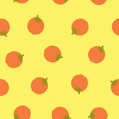 Orange Persimmon Fruits Digital Paper. Persimmon on Yellow Seamless Pattern. Summer Tropic Fruits Background.