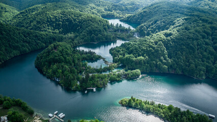Fototapeta na wymiar Plitvice lake from above drone view
