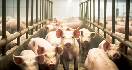 Fotobehang Indoor pig farm. Livestock breeding. The farm pigs.  © BlazingDesigns
