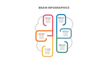 Brain outline infographic template design. Six options or steps.