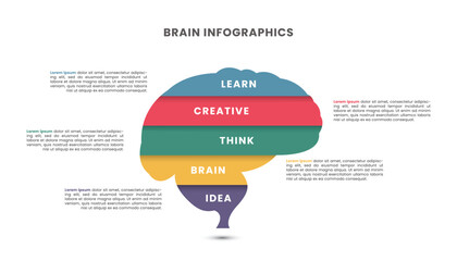 Brain Infographic template design. Five options or steps.