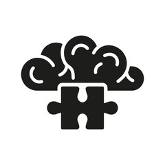 Puzzle and Human Brain Glyph Pictogram. Jigsaw Game for Creative Mind Silhouette Icon. Find Solution, Problem Solving Process. Idea, Memory, Education Solid Sign. Isolated Vector Illustration