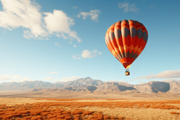Fototapeta na wymiar Generative AI a hot air balloon flying over a prairie