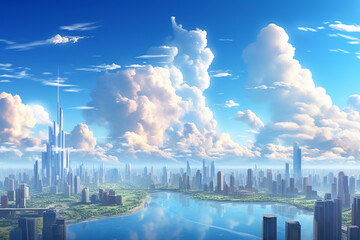 Generative AI some beautiful clouds above a city