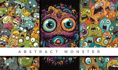 Illustrations set of abstract monster backgrounds