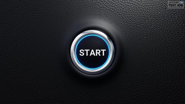 Start push button, Start and stop modern car button with blue shine, Just push the button, 4k 3d loop animation