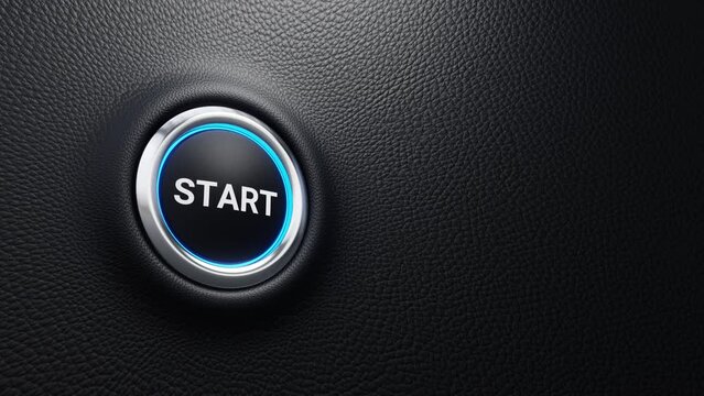 Start push button, Start modern car button with blue shine, Just push the button, 4k 3d loop animation