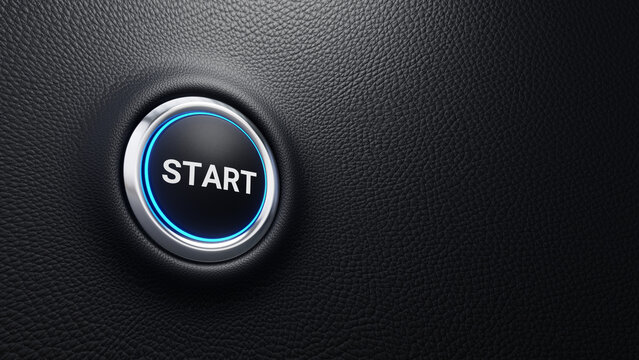 Start push button, Start modern car button with blue shine, Just push the button, 3D illustration