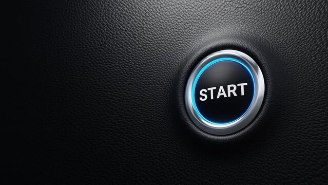 Start push button, Start modern car button with blue glowing light, Just push the button, 4k 3d loop animation