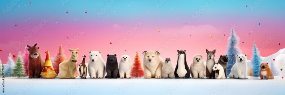 Poster a group of cats standing next to each other. generative ai image.