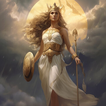 Athena Goddess Daughter Zeus from Greek Mythology. 
Goddess of Wisdom, War and Trades - AI Generated