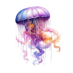 Fototapeta premium Watercolor Jellyfish on white background Generative AI