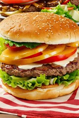 Fresh tasty burger on dark background