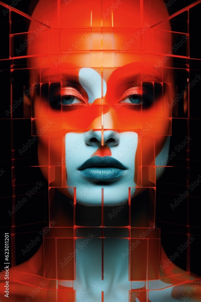 Aufkleber a close up of a person with a red and white face. generative ai image.