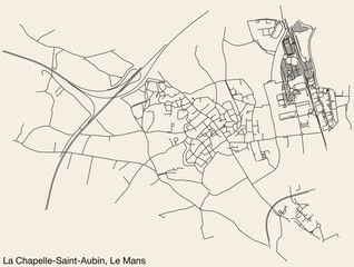 Detailed hand-drawn navigational urban street roads map of the LA CHAPELLE-SAINT-AUBIN COMMUNE of the French city of LE MANS, France with vivid road lines and name tag on solid background