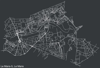 Detailed hand-drawn navigational urban street roads map of the LE MANS-5 CANTON of the French city of LE MANS, France with vivid road lines and name tag on solid background