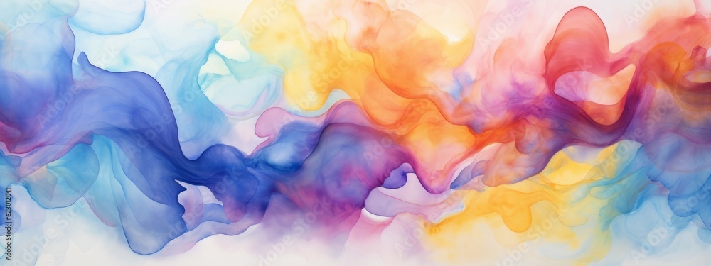 Poster Abstract colorful rainbow color painting illustration texture - watercolor splashes, isolated on white background Generative Ai