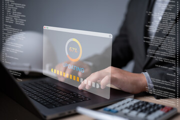 Software application and hardware upgrade technology concept. Firmware or Operating System update,...