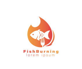 Fish Seafood Burning Symbol Fire for Restaurant or Cafe stock logo illustration
