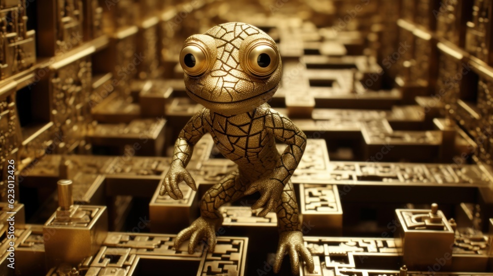 Poster a close up of a statue of a person in a maze. generative ai image.