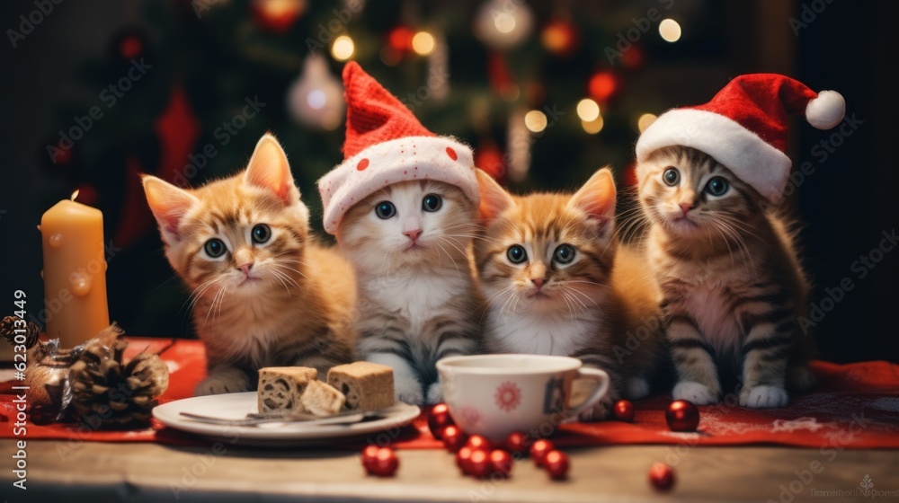 Aufkleber a group of kittens sitting next to each other on a table. generative ai image.