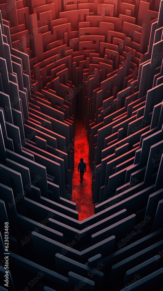 Aufkleber a person walking through a maze of red light. generative ai image.