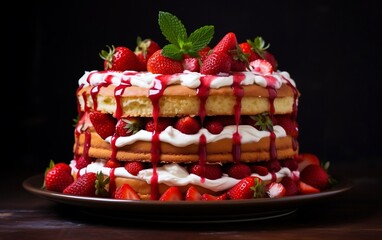Strawberry Biscuit Cake Torte Dessert. Generative AI