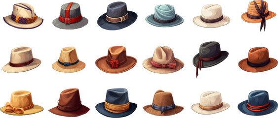 set of hats on a white background - obrazy, fototapety, plakaty