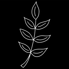 Vector Leaf Illustration on Black Background. Leaf Image in Line Art Style. Coloring Page for Kids. Black and White Coloring Book.