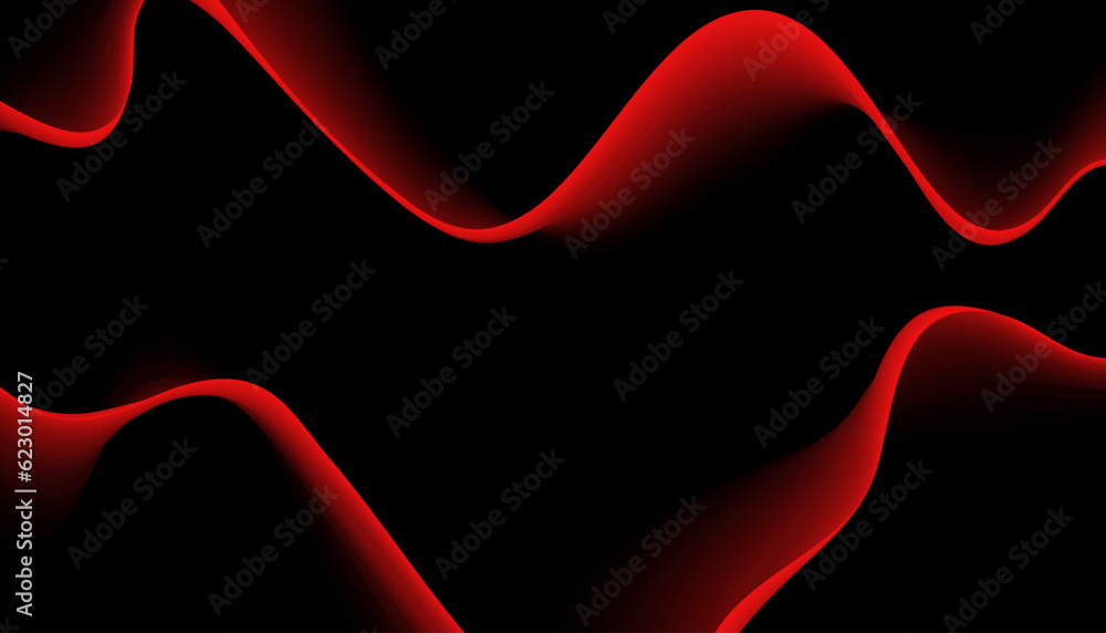 Wall mural isolated red smooth waves with a gradient on a black background