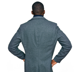 Young african american man wearing business clothes and glasses standing backwards looking away with arms on body