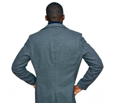 Young african american man wearing business clothes and glasses standing backwards looking away with arms on body