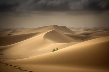 Fototapeta na wymiar Landscape of golden sand dunes in Sahara desert. Generative Ai