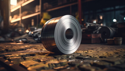 stainless steel coil roll at factory site - obrazy, fototapety, plakaty