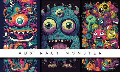 Illustrations set of abstract monster backgrounds - obrazy, fototapety, plakaty