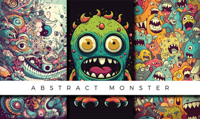Illustrations set of abstract monster backgrounds