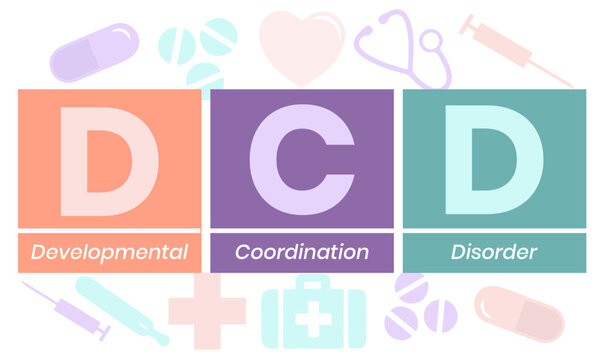 DCD - Developmental Coordination Disorder acronym. medical concept background. vector illustration concept with keywords and icons. lettering illustration with icons for web banner, flyer, landing