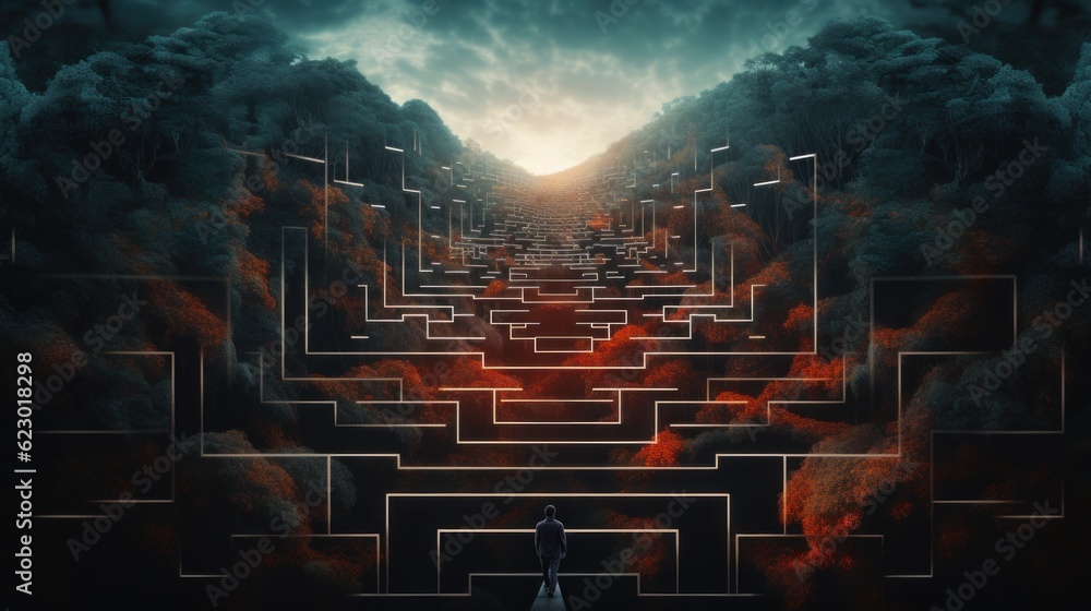 Aufkleber a person standing in front of a maze. generative ai image.