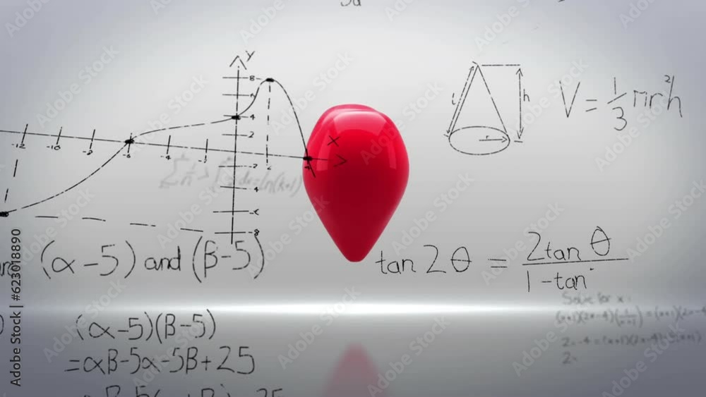 Poster animation of mathematical equations floating over red heart icons spinning and breaking
