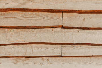 Close up of an aged plank wall background. Organic texture of a natural hardwood surface. - 623019236