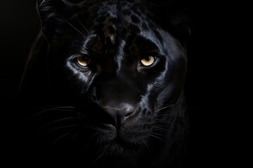 Majestic Panther Front View on Black Background - Wild Animal Illustration. Generative AI
