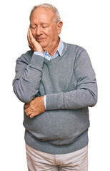 Senior caucasian man wearing casual clothes thinking looking tired and bored with depression problems with crossed arms.