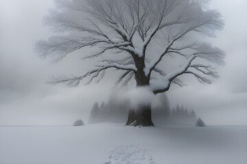 trees in fog. Generative AI