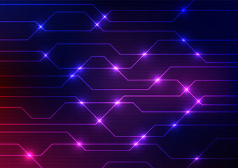 Digital link connecting neon light line technology background