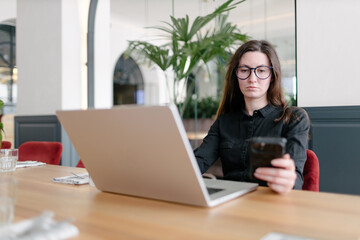 Business woman using laptop