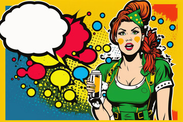 Illustration of women with mugs of beer. Pop art style. AI Generation