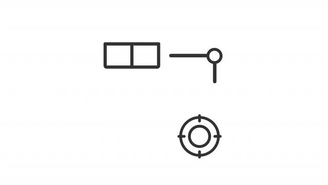 Product roadmap line animation. Building route from box to aim animated icon. Strategic plan. Development process. Black illustration on white background. HD video with alpha channel. Motion graphic